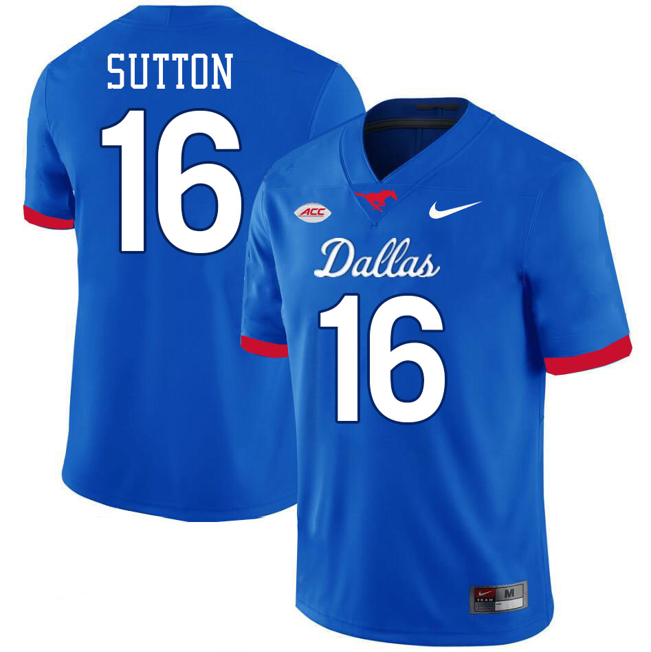 SMU Mustangs #16 Courtland Sutton Jersey College Football Uniforms-Dallas Royal